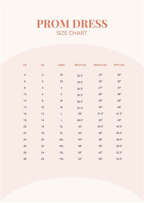 Free Dress Size Chart Templates Editable And Printable