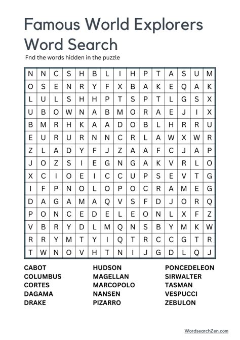 Famous World Explorers Word Search Free Printable Pdf File