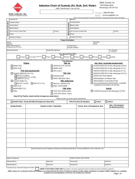 Fillable Online Asbestos Chain Of Custody Air Bulk Soil Water Fax