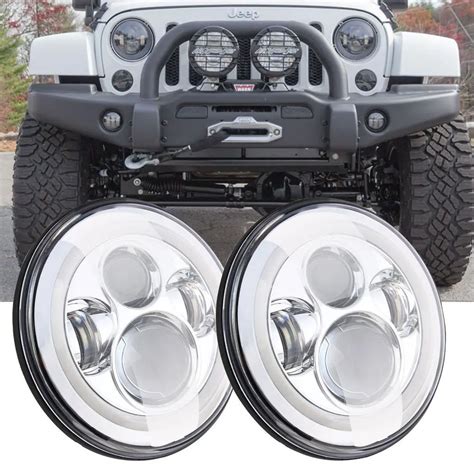 7 Inch Round 80W Hi Lo Beam LED Headlights With Halo Ring Angel Eyes