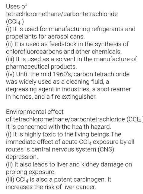 Uses and environmental effects of tetrachloromethane - Chemistry ...