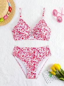 Shein Teen Girl S Small Flower Printed Bikini Set With Spaghetti Straps Shein Usa