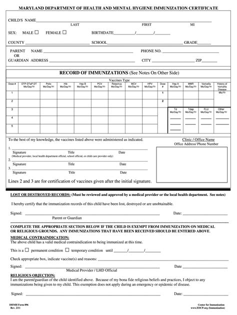 Md Immunization Form Fill Out And Sign Printable Pdf