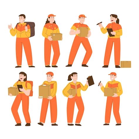 Premium Vector Set Of Delivery Service Character Pose Illustration