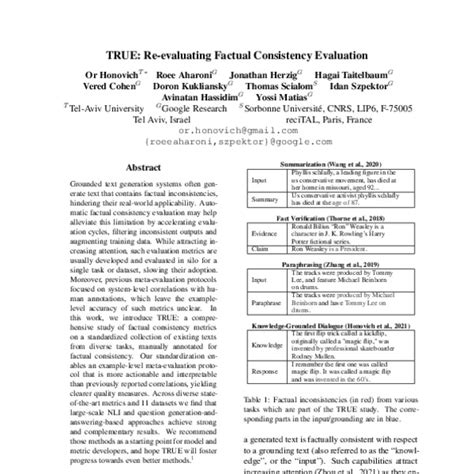 True Re Evaluating Factual Consistency Evaluation Acl Anthology