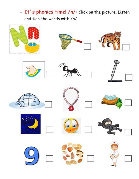 N Initial Sound Worksheets