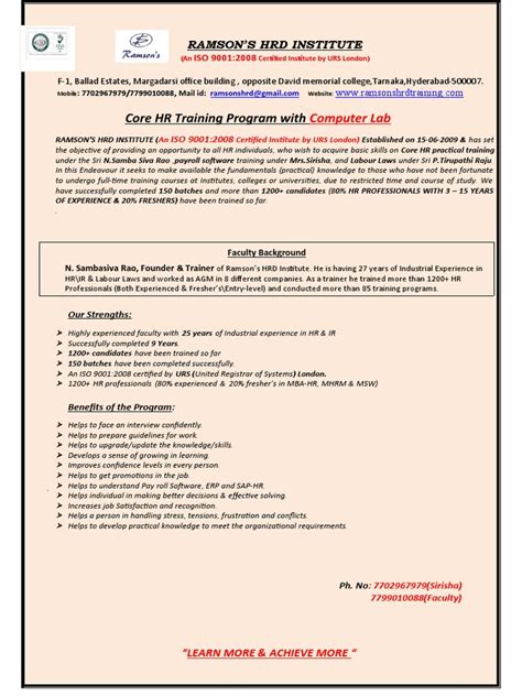 Core Hr Training Program With Computer Lab Pdf Human Resources Labor