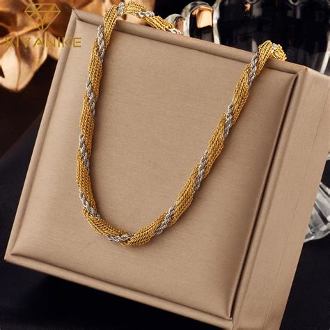 Xiyanike 316l Stainless Steel Necklace Woman Gold Silver Color Twist