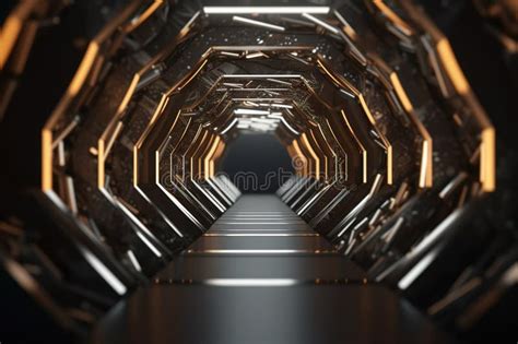 Futuristic Tunnel Corridor With Glowing Lights Stock Illustration