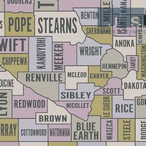 Minnesota State Typography County Map Art Print By James Steeno MN Map