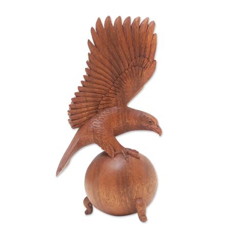 Hand Carved Wood Sculpture Of A Bald Eagle Landing American Bald