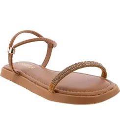 Sandália Rasteira Gabriela Flat Strass Camurça Nude