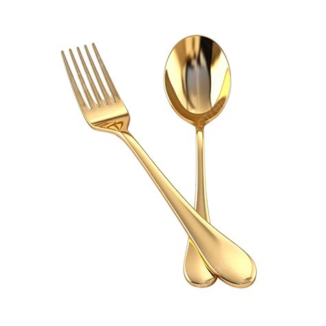 Luxury Gold Fork And Spoon 3d Illustration Spoon Fork 3d Png