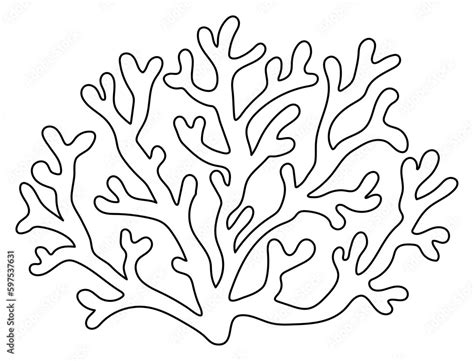 Vector Black And White Coral Icon Under The Sea Line Illustration With