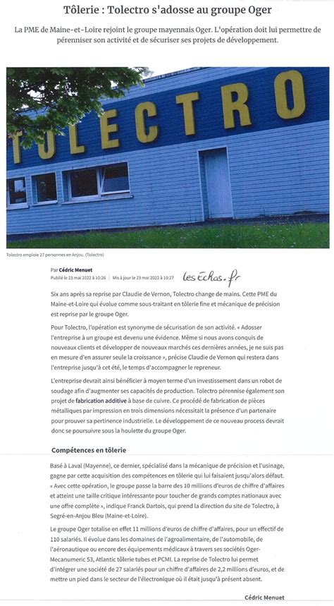 Article Les Echos Tolectro
