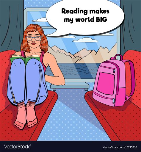 Pop Art Woman Travel By Train And Reading Book Vector Image