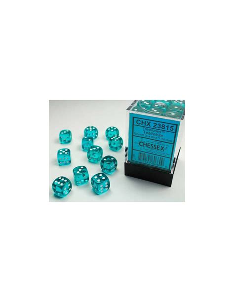 Chessex Translucent 12mm D6 Dice Blocks With Pips 36 Dice Tealwhite