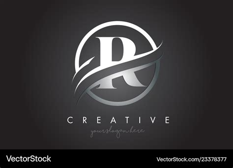 R Letter Logo Design With Circle Steel Swoosh Vector Image