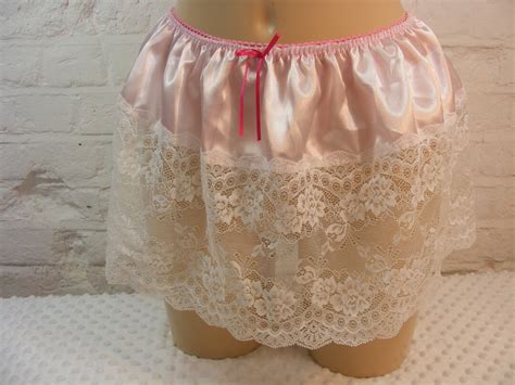 Ddld Sissy Pink Satin Lace Mini Half Slip Petticoat Skirt Etsy