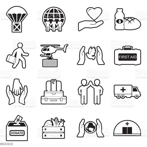 Humanitarian Aid Icons Line With Fill Design Vector Illustration Stock