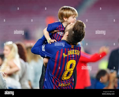 Barcelona, 20th May: Gerard Pique of FC Barcelona with his son during ...