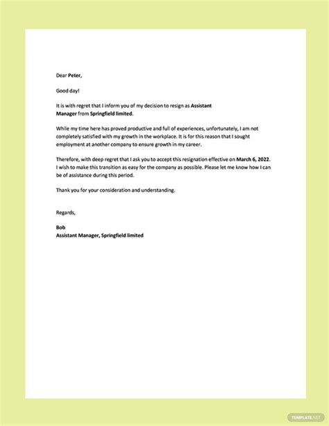 Free Resignation Letter For Career Growth Google Docs Word Pdf