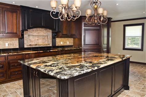 Magma Gold Granite Kitchen Countertops With Dark Cabinets Granite Countertops Kitchen Kitchen