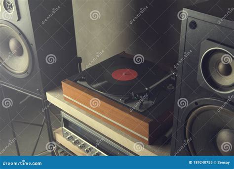 Hifi System With Turntable Amplifier And Speakers In A Studio Stock