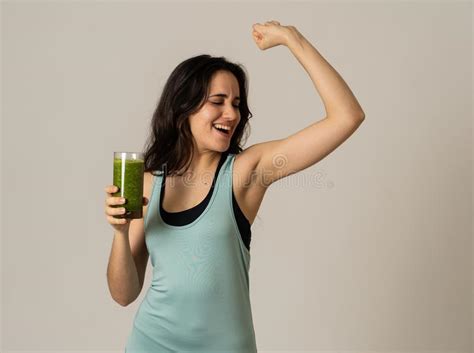 Beautiful Fit Sport Latin Woman Drinking Healthy Fresh Vegetable