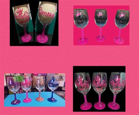 Birthday Squad Birthday Queen Glittered Wine Glasses Etsy