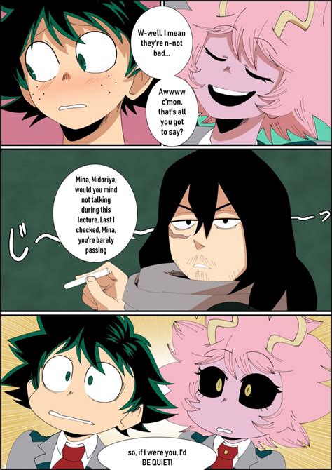 Rule 34 1girls 2boys Averting Eyes Blush Comic English Text Female Horns Izuku Midoriya