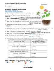 Light And Color Effect On Photosynthesis VIRTUAL LAB DIGITAL FORM