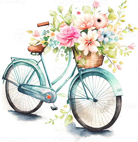 linda bicicleta em aquarela primavera flores em 2024 Ilustração