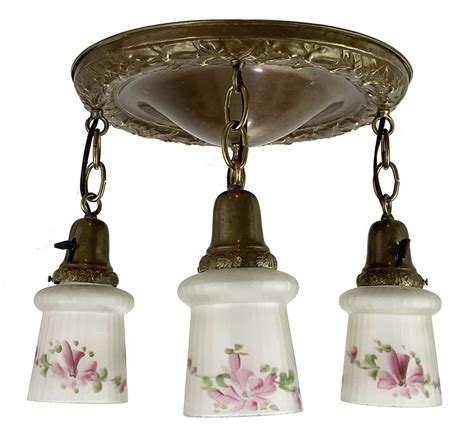 Historic Houseparts Inc Antique 4 Light Pan Ceiling Light Fixture With Reverse Painted