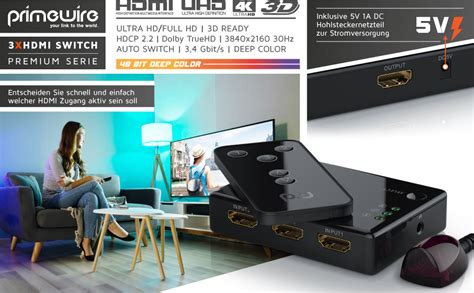 CSL 4k HDMI Switch 3 Port HDMI Umschalter 3D CEC 36 Bit Deep