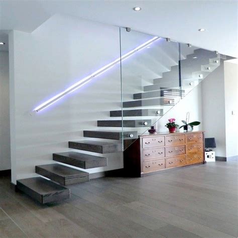 Modern Indoor Floating Staircase Wrought Iron Straight Stairs Hidden