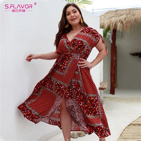 Flavor mulher v pescoço floral impresso plus size vestido das senhoras