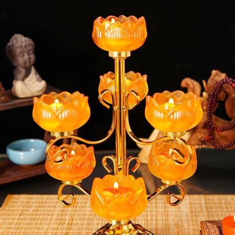 Prmal Seven Star Glass Candle Holder Household Ghee Lamp Holder Lotus Lamp Stand