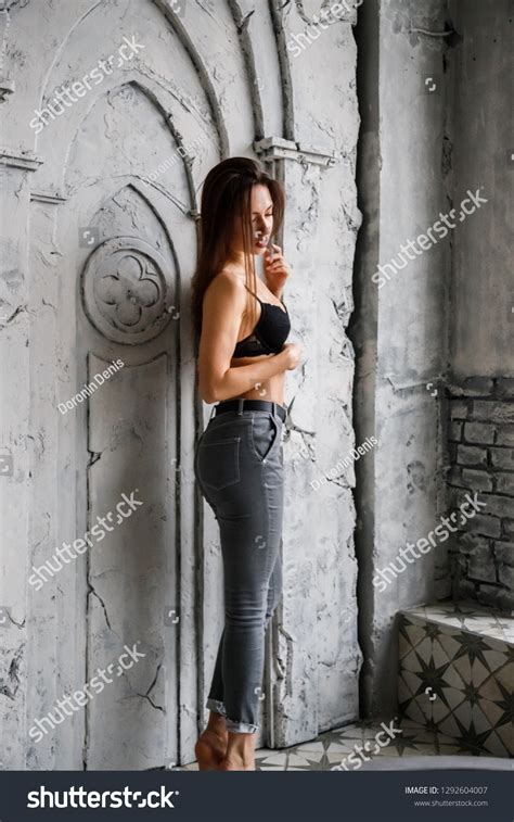 Beautiful Sexy Brunette Girl Jeans Lingerie Stock Photo 1292604007 Shutterstock
