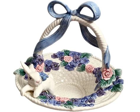 Fitz Floyd Victorian Lace Basket 3D Bunny Rabbit Blue Bow Etsy