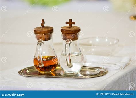 Water And Wine On The Altar Ready For Mass Royalty Free Stock Image