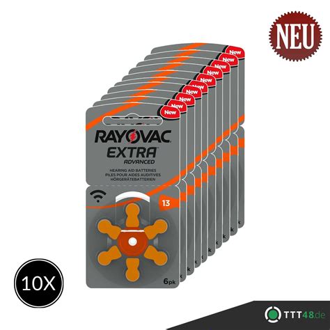 Rayovac Extra Advanced Hörgerätebatterien PR48 Typ 13 Orange 10 x