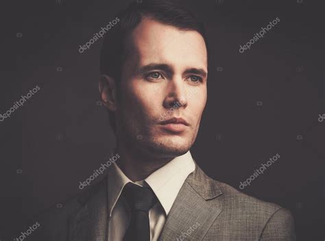 Handsome Man In Grey Suit Stock Photo By Nejron