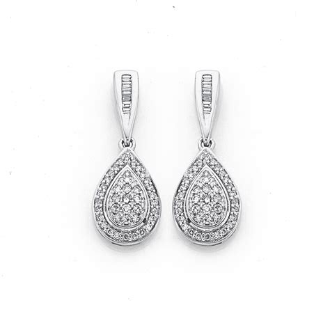 9ct White Gold Diamond Pear Drop Earrings Prouds