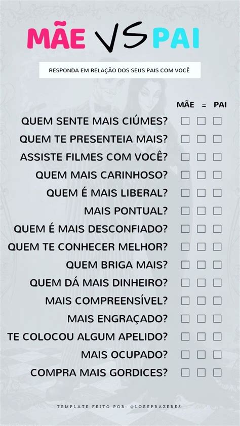 Pai E M E Template Perguntas E Respostas Brincadeira Brincadeiras De