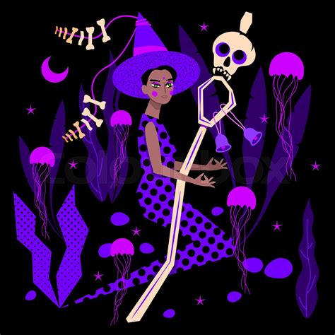 Halloween Witch Mermaid Character Design Vector Illustration