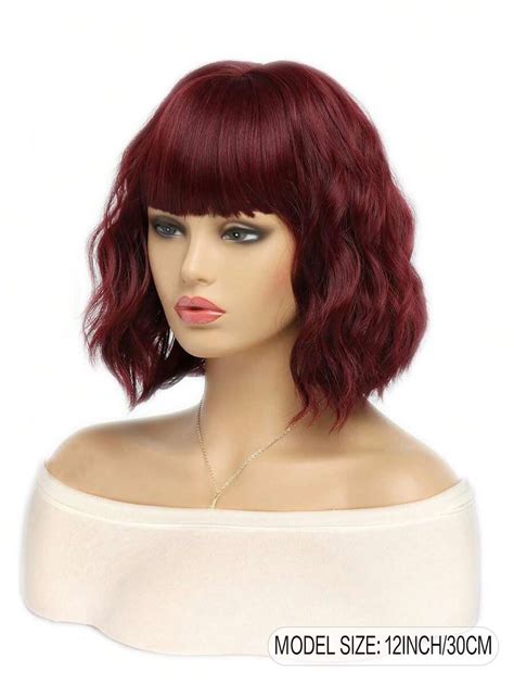 Inch Red Short Wave Wig With Bangs Synthetic Wig Beginner Friendly