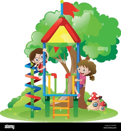 Dos niñas jugando en el parque infantil ilustración Imagen Vector de