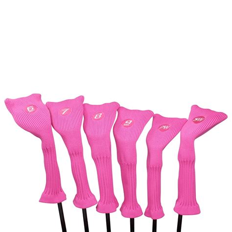 Majek All Hybrid Golf Club Pink Headcover Set 6 Sw Neoprene Acrylic Head Covers 6 7 8 9 Pw Sw