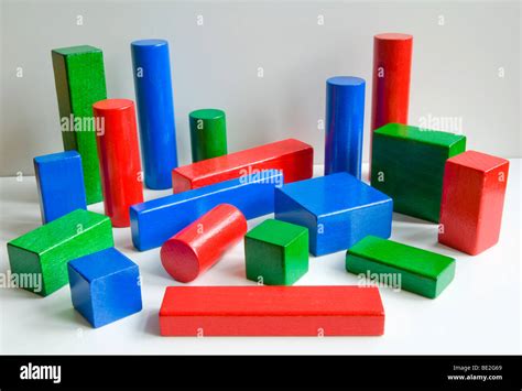 A Variety Of Coloured Wooden 3d Shapes Stock Photo Alamy